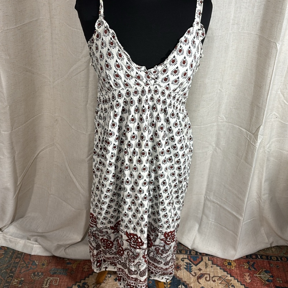 A.L.C. Midi Sundress in White Cotton with Red Paisley Pattern